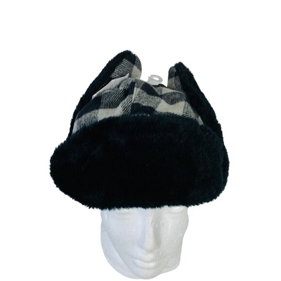 Buffalo Plaid Trapper Hat Thinsulate Insulation Winter Black Gray Checkered Flap - Picture 9 of 16